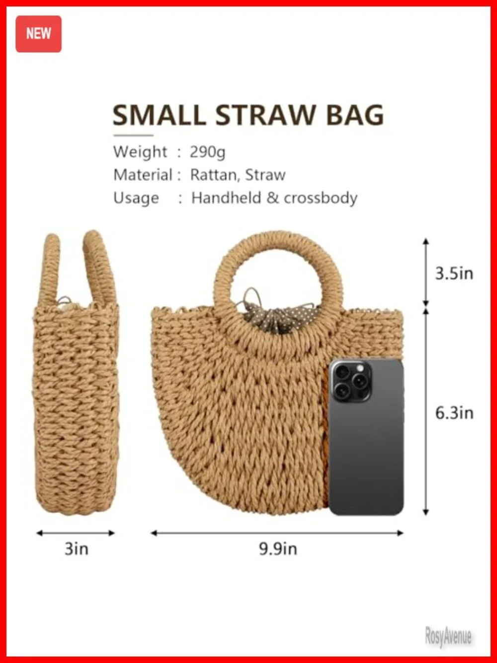 Straw Hobo Bag Crossbody Beach Purse Handwoven Shoulder Handbag Rattan